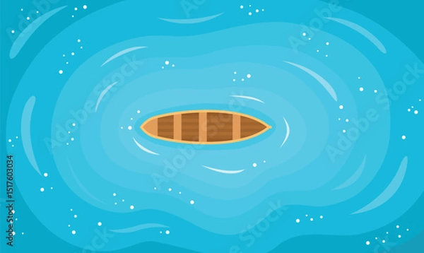 Obraz Aerial View of Floating Boat Centered in Vast Blue Water Ocean Lake
