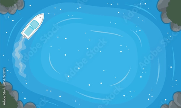 Obraz Aerial Top View of a Boat Gently Drifting Across the Center of Vast Blue Ocean Lake Water