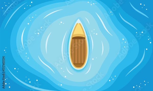 Obraz Aerial View of Floating Boat Centered in Vast Blue Water Ocean Lake