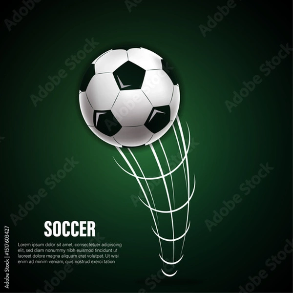 Fototapeta Soccer background with a football, white dynamic motion lines, Ideal for sports posters, banners, and event graphics.