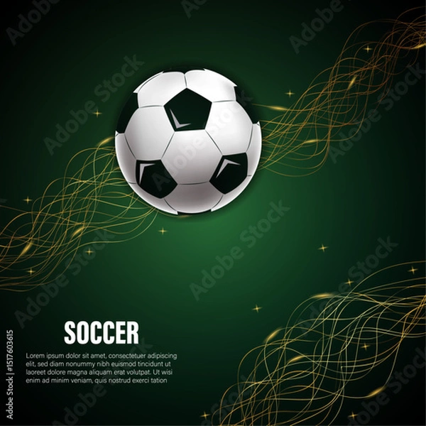 Fototapeta Dynamic soccer background. Abstract golden lines, and green textured field. Perfect for sports banners, flyers, and tournament advertisements.