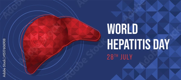 Fototapeta World Hepatitis Day - Red Liver with low poly texture and line circle layer in liver on blue texture background vector design