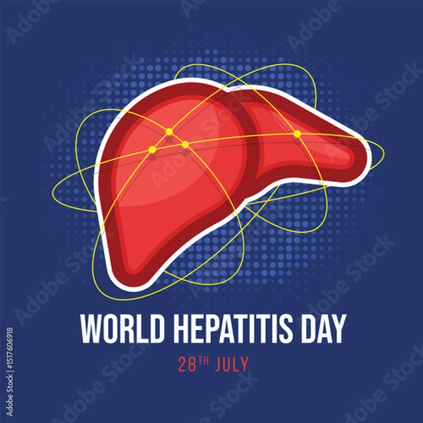 Fototapeta World Hepatitis Day - Red Liver with yellow line link connect roll around on blue dot texture background vector design