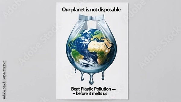 Fototapeta Minimalist Environmental Poster Beat Plastic Pollution , Save Earth in Style , World Environmental Day 2025 , illustration image , photo , background
