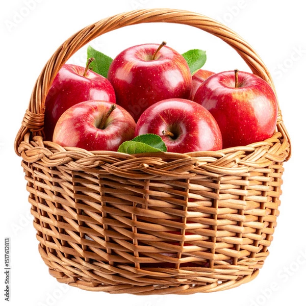 Obraz red apples in a basket isolated on a transparent background