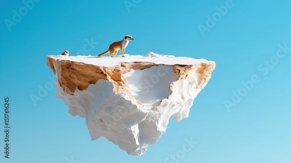 Fototapeta Meerkats on floating island nature scene creative concept sky view
