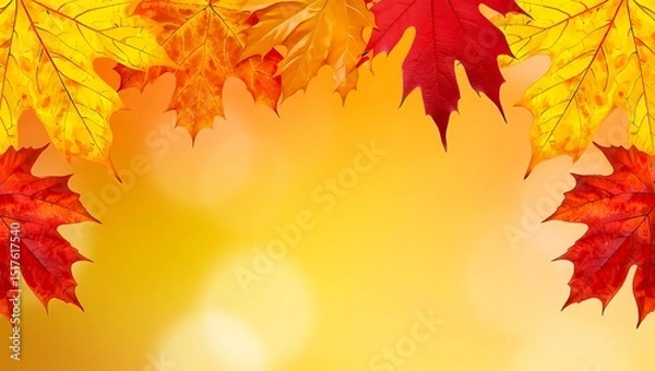 Fototapeta Vibrant autumn leaves in shades of yellow, orange, and red create a colorful seasonal border
