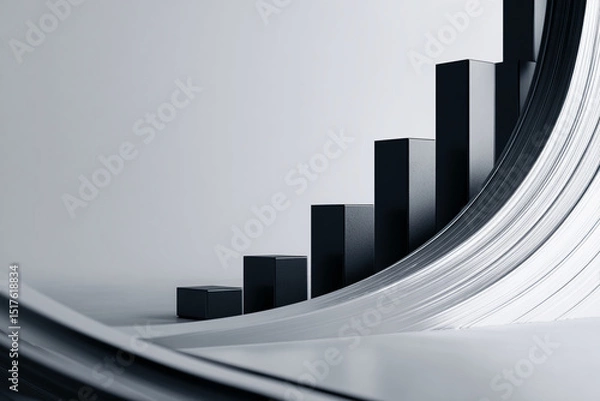 Fototapeta Ascending black cubes on a white abstract background, showcasing growth or progress concept, ideal for business or financial presentations, free space for text