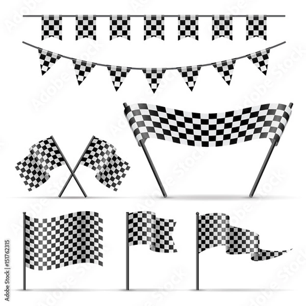 Fototapeta Set of sport checkered flags on white background