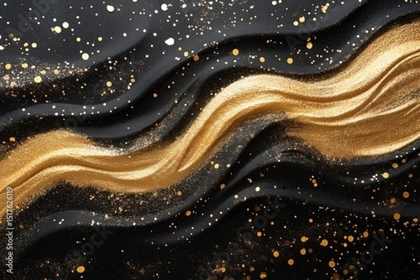 Obraz Golden sand surface with waves and dark background