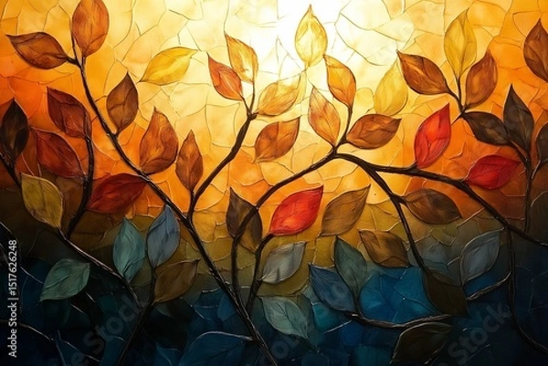 Obraz Golden sunlight through leaf at sunset