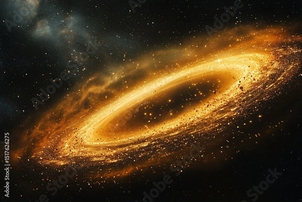 Obraz Golden dust particles drifting across a curved halo in space