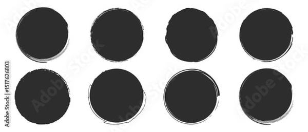 Fototapeta Set of round ink splatter frames, Vector grunge paint brushes in circle shape, Vector elements isolated on white. Vector illustration.