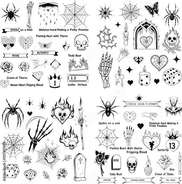 Obraz Black and white tattoo flash sheet designs
