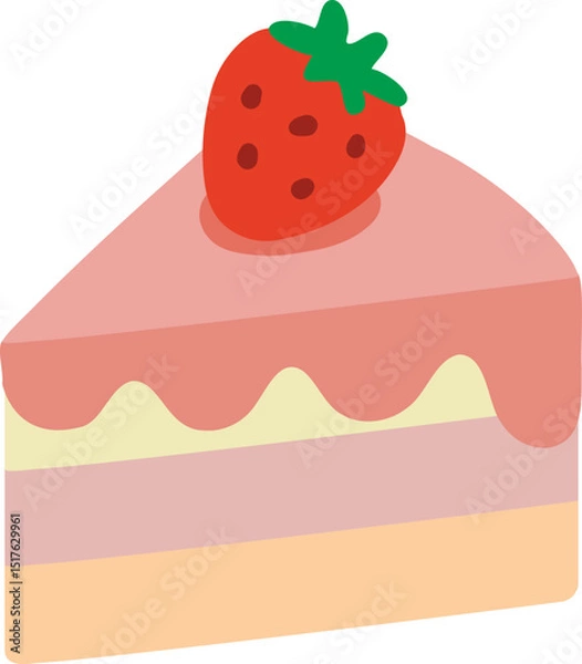 Obraz Strawberry Layer Cake Slice in Flat Style
