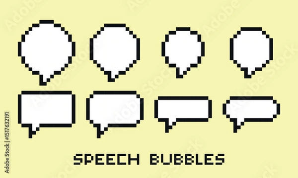 Fototapeta Set of pixelated speech bubbles isolated vector illustration.