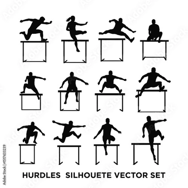 Fototapeta Hurdle Runner Silhouette Vector collection set  with white background .