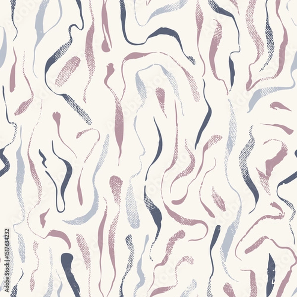 Fototapeta Abstract line pattern with textured blue and dusty pink strokes on beige background.
