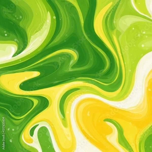 Fototapeta Abstract swirling pattern of vibrant green and yellow marbled colors