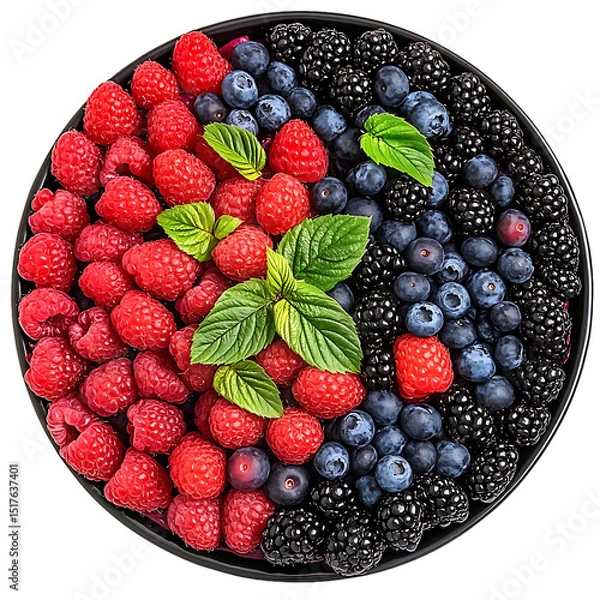 Fototapeta Assorted Fresh Berries in a Bowl with Mint Leaves