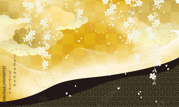 Obraz 豪華な古典柄の背景 さくらの和風デザイン 金色