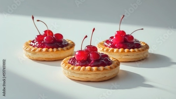 Obraz Cherry-topped buns on a white background
