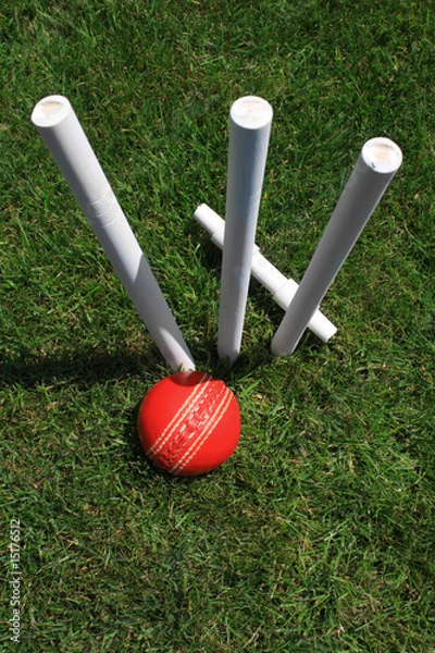 Obraz Cricket Stumps, Bail and Ball