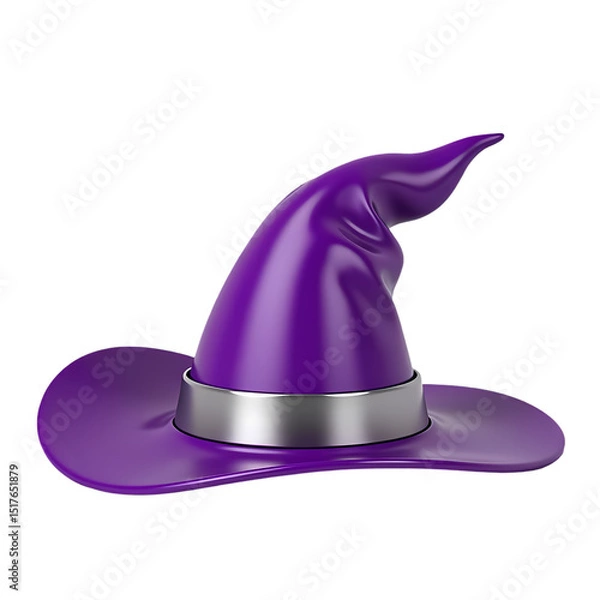 Fototapeta A purple witch hat with a silver band isolated in a rendered style isolated on transparent background