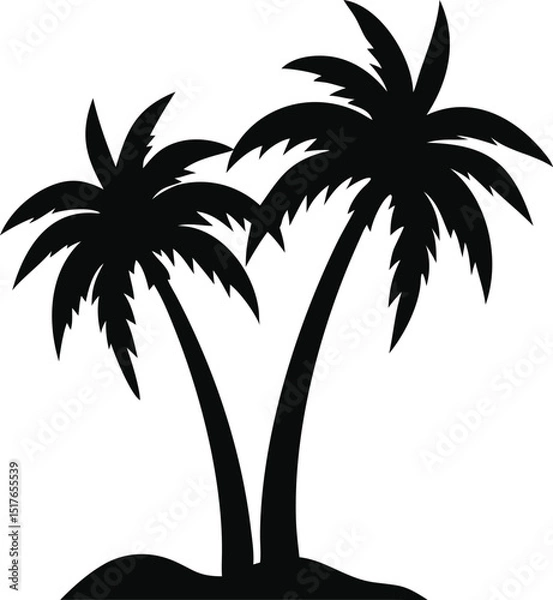 Obraz Two palm trees silhouette isolated on white background, tropical scene