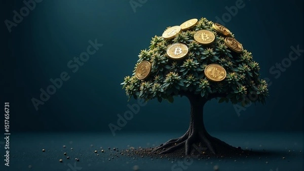 Obraz Bitcoin Tree With Gold Coins