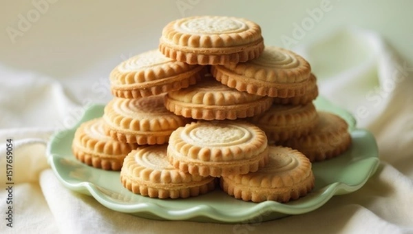 Fototapeta Stack of shortbread biscuits with butter and sugar