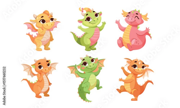 Obraz Colorful Pixel Art of Dragons in Charming Poses and Unique Styles that are delightful