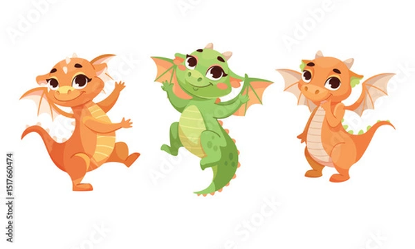 Obraz Charming and Cute Cartoon Dragons in Various Playful Poses for Children and Imagination