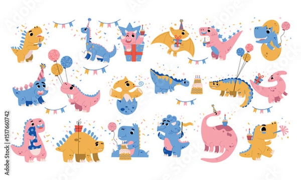 Fototapeta A vibrant and colorful collection of cartoon dinosaurs designed specifically for children