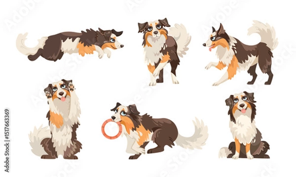 Obraz An adorable and playful Collie illustrated character set featuring joyful, expressive designs