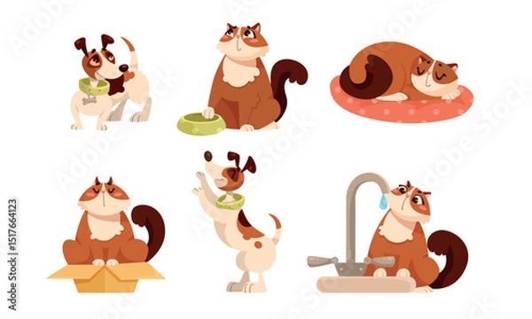 Obraz Delightful and playful illustrations of cats and dogs showcasing various adorable poses and scenes