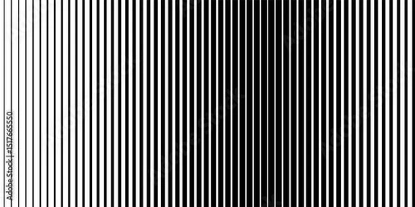 Obraz Thin line halftone gradient texture. Fading vertical stripe gradation background. Repeating wide pattern backdrop. Black parallel lines wallpaper for overlay, print, cover, banner, poster. Vector