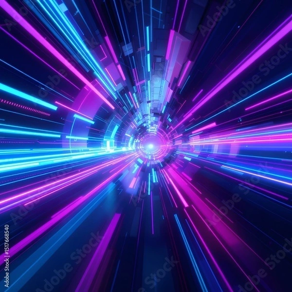 Fototapeta Futuristic Neon Data Tunnel – High-Tech Abstract Digital Speed Background with Glowing Light Streaks