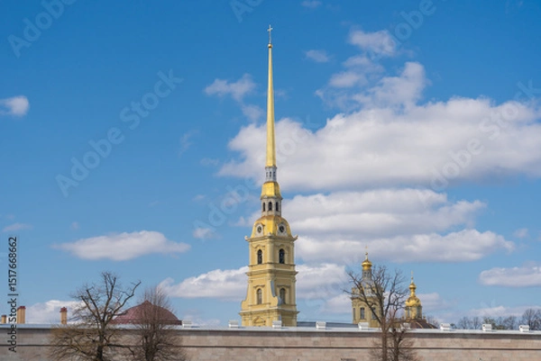 Fototapeta Ancient Peter and Paul Fortress in spring sunny day, view from Neva river. Saint Petersburg, Russia