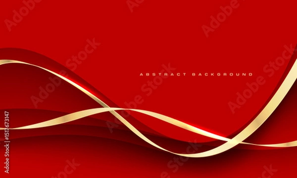 Obraz Abstract gold ribbon curve overlap on red luxury background vector