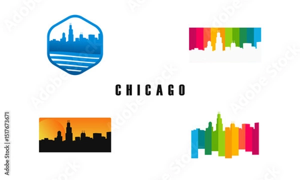 Fototapeta City skyline graphic designs in various color schemes.