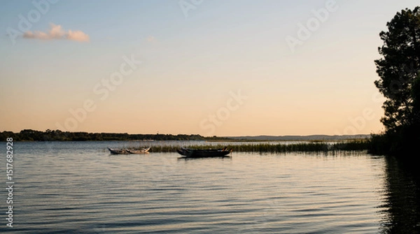 Obraz Sunset over Lake Biscaros near Arcachon Bay