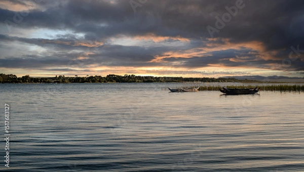 Obraz Sunset over Lake Biscaros near Arcachon Bay