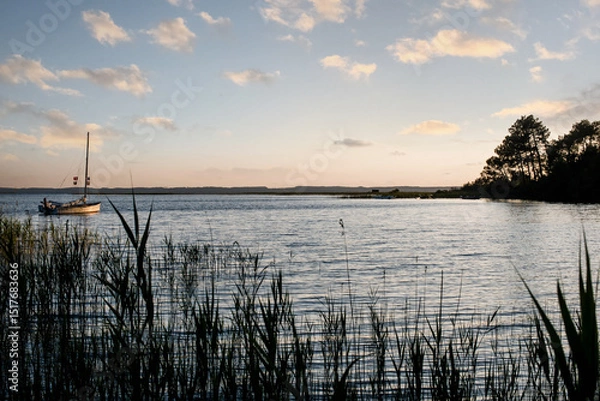 Obraz Sunset over Lake Biscaros near Arcachon Bay