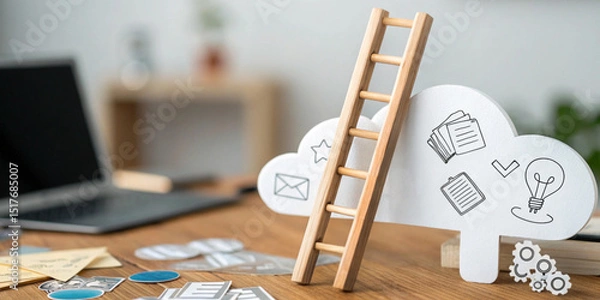 Obraz Ladder of innovative concept with the organization of data and advancements in business technology