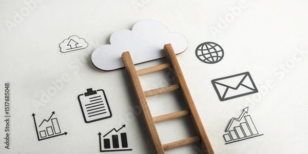 Obraz Ladder of safety with the growth of digital businesses and the protection of critical data systems in the online cloud