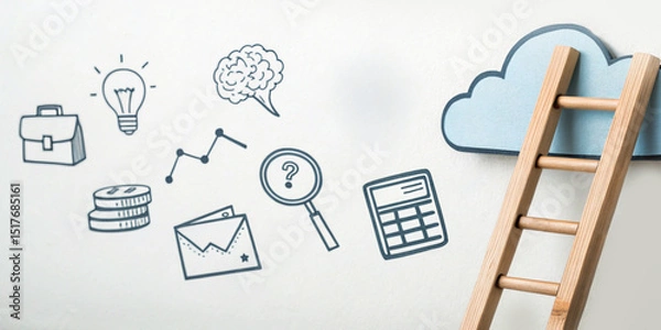 Obraz Ladder of hope in business concepts along with technology for data analysis and investment growth