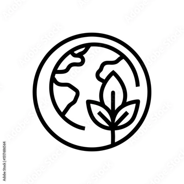 Fototapeta ecology planet and leaf line icon earth nature vector art
