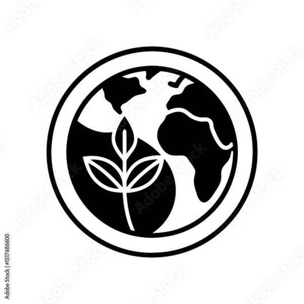 Fototapeta ecology planet and leaf line icon earth nature vector art