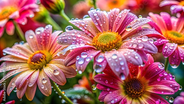 Fototapeta Flowers covered in raindrops after a gentle storm generative ai